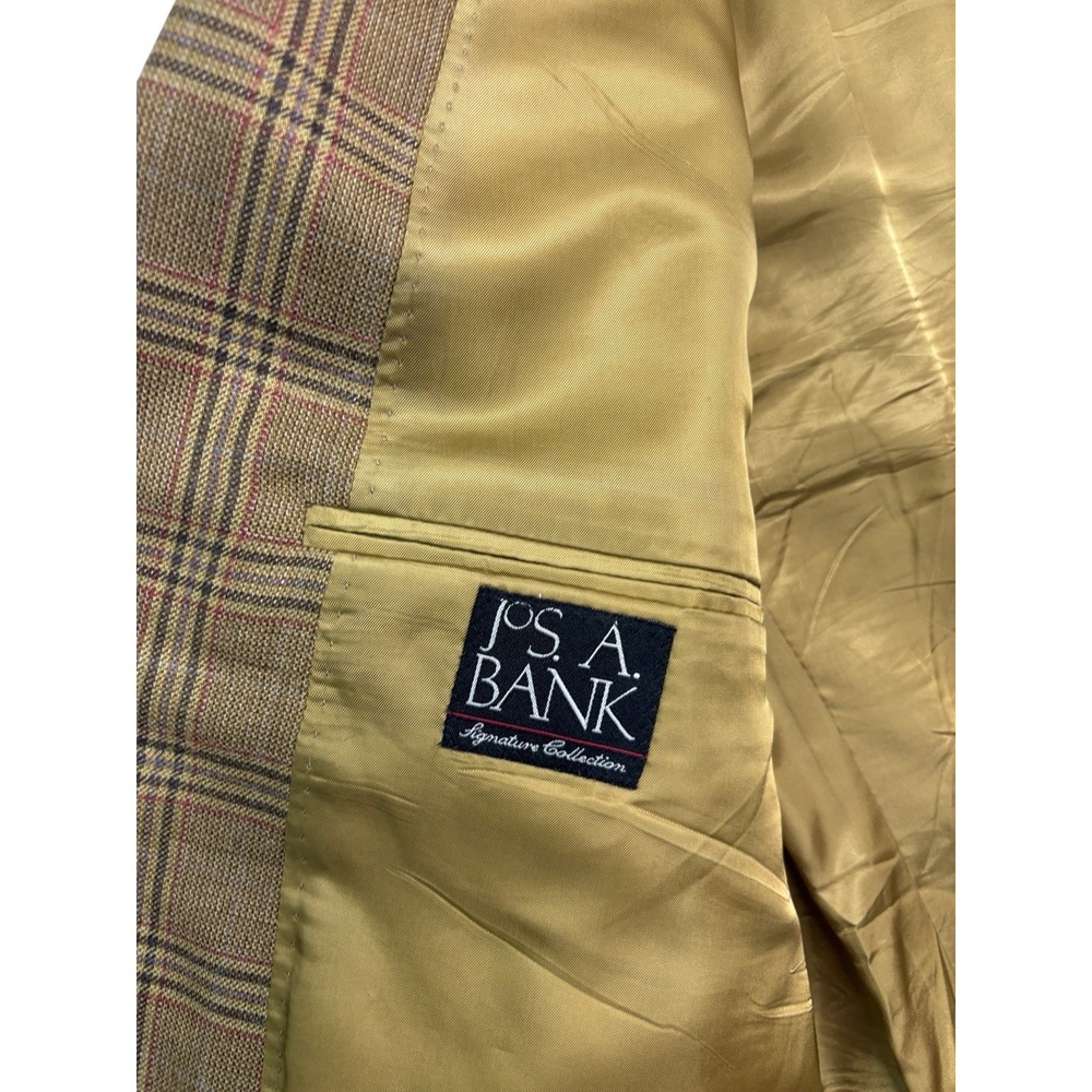 Jos A Bank 43R Honey Brown Red Plaid Blazer Jacket Sport Suit Coat Silk Wool - Picture 5 of 12
